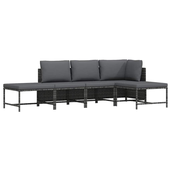 5-tlg. Garten-Sofagarnitur mit Auflagen Grau Poly Rattan