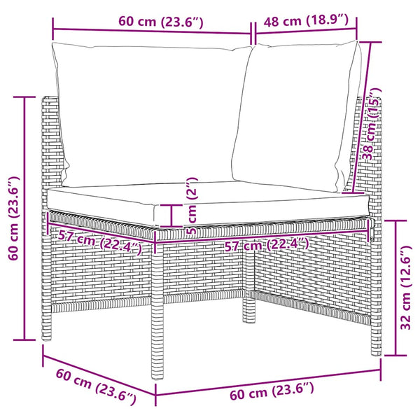 5-tlg. Garten-Sofagarnitur mit Auflagen Grau Poly Rattan