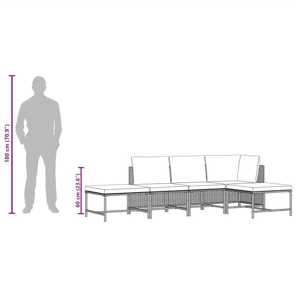 5-tlg. Garten-Sofagarnitur mit Auflagen Grau Poly Rattan