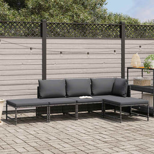 5-tlg. Garten-Sofagarnitur mit Auflagen Grau Poly Rattan