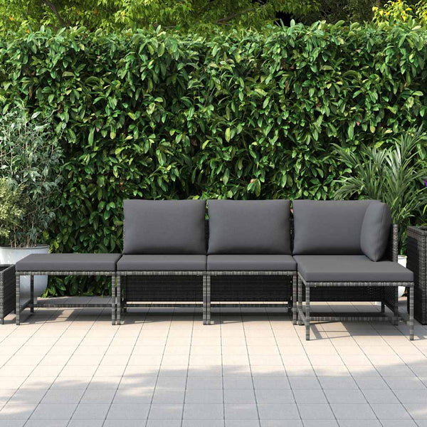 5-tlg. Garten-Sofagarnitur mit Auflagen Grau Poly Rattan