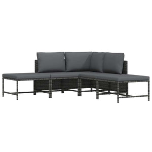 5-tlg. Garten-Sofagarnitur mit Auflagen Grau Poly Rattan