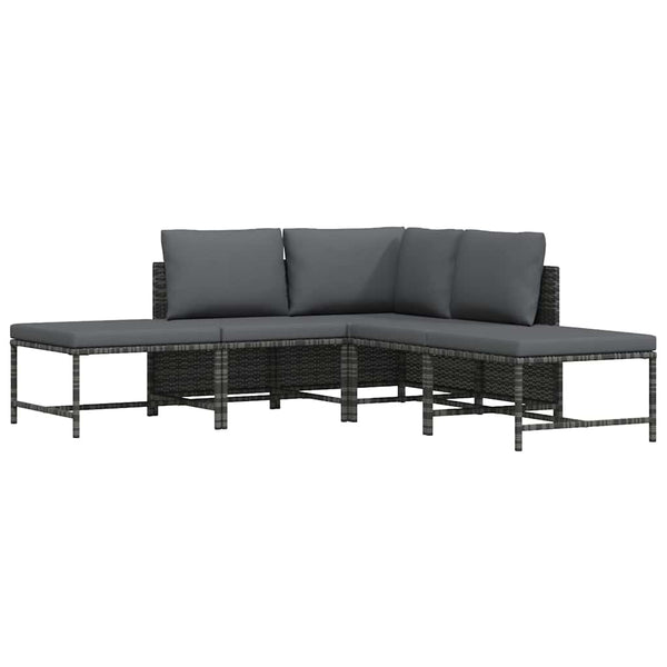 5-tlg. Garten-Sofagarnitur mit Auflagen Grau Poly Rattan