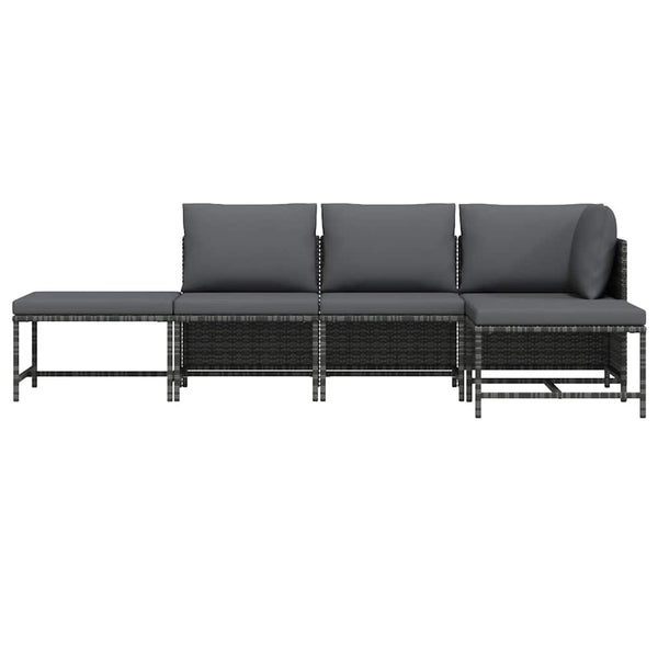 5-tlg. Garten-Sofagarnitur mit Auflagen Grau Poly Rattan