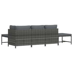 5-tlg. Garten-Sofagarnitur mit Auflagen Grau Poly Rattan