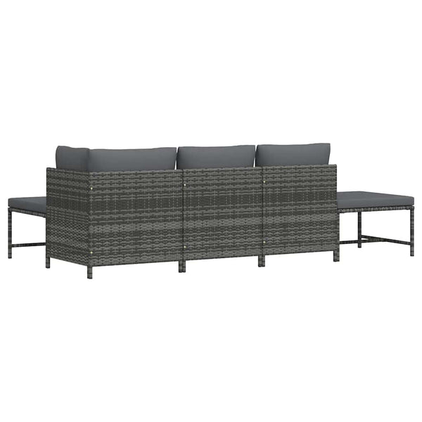 5-tlg. Garten-Sofagarnitur mit Auflagen Grau Poly Rattan