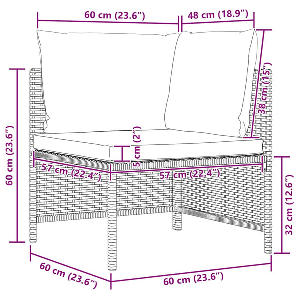 4-tlg. Garten-Sofagarnitur mit Auflagen Poly Rattan Grau