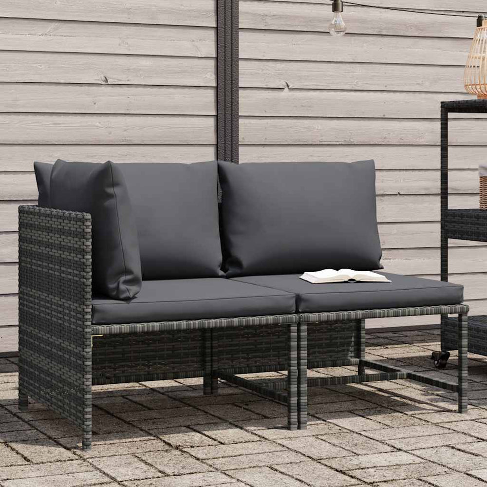 vidaXL 2-Piece Garden Sofa Set with Cushions Poly Rattan Grey