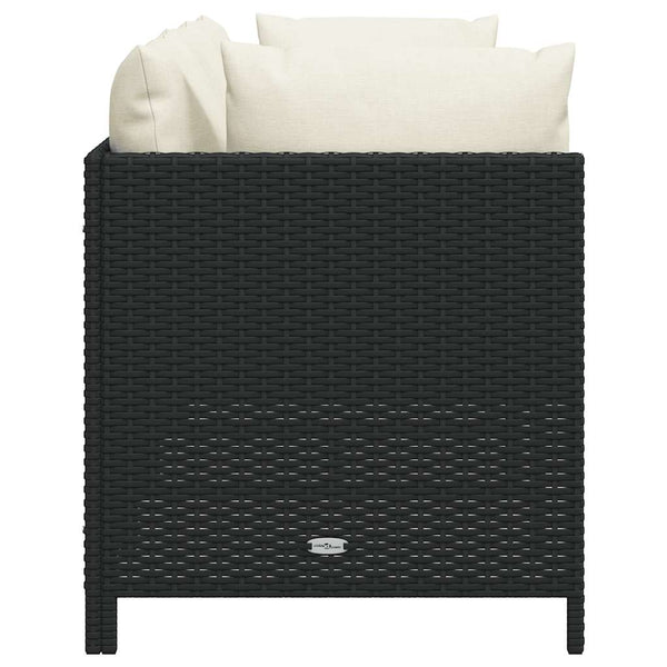 3-Sitzer-Gartensofa mit Auflagen Schwarz Poly Rattan