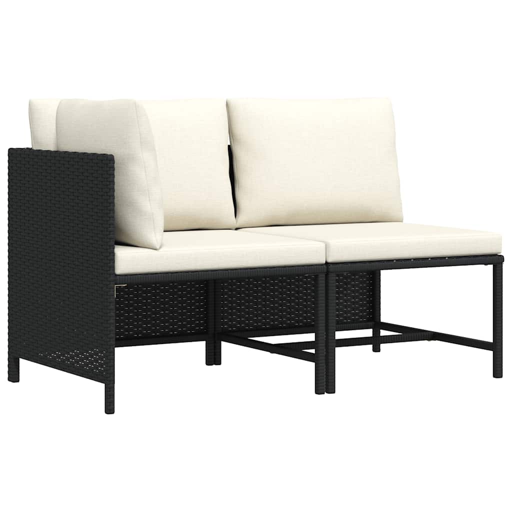 2-tlg. Garten-Sofagarnitur mit Auflagen Schwarz Poly Rattan