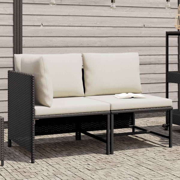 2-tlg. Garten-Sofagarnitur mit Auflagen Schwarz Poly Rattan