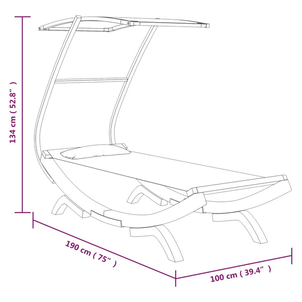 vidaXL Sun Lounger with Roof 100x190x134 cm Bentwood Solid Cream