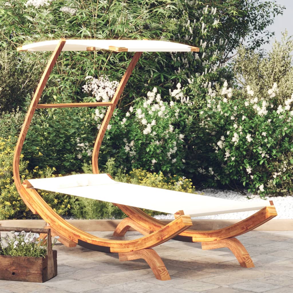 vidaXL Sun Lounger with Roof 100x190x134 cm Bentwood Solid Cream