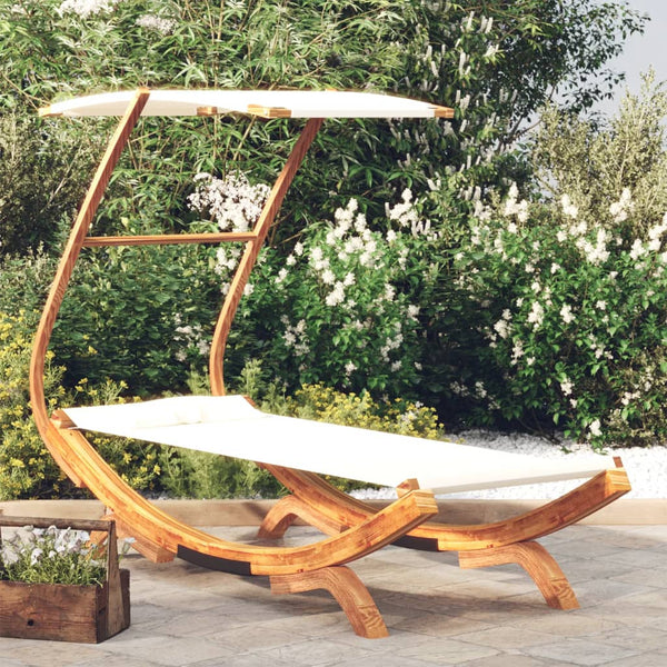 vidaXL Sun Lounger with Roof 100x190x134 cm Bentwood Solid Cream