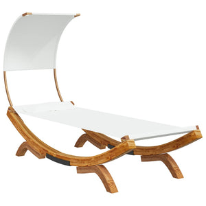 vidaXL Sun Lounger with Canopy 100x200x126 cm Solid Bentwood Cream