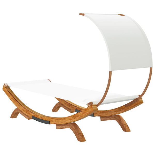 vidaXL Sun Lounger with Canopy 100x200x126 cm Solid Bentwood Cream