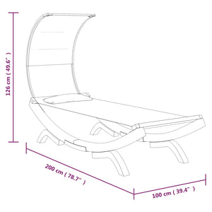 vidaXL Sun Lounger with Canopy 100x200x126 cm Solid Bentwood Cream