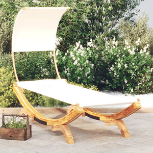 vidaXL Sun Lounger with Canopy 100x200x126 cm Solid Bentwood Cream