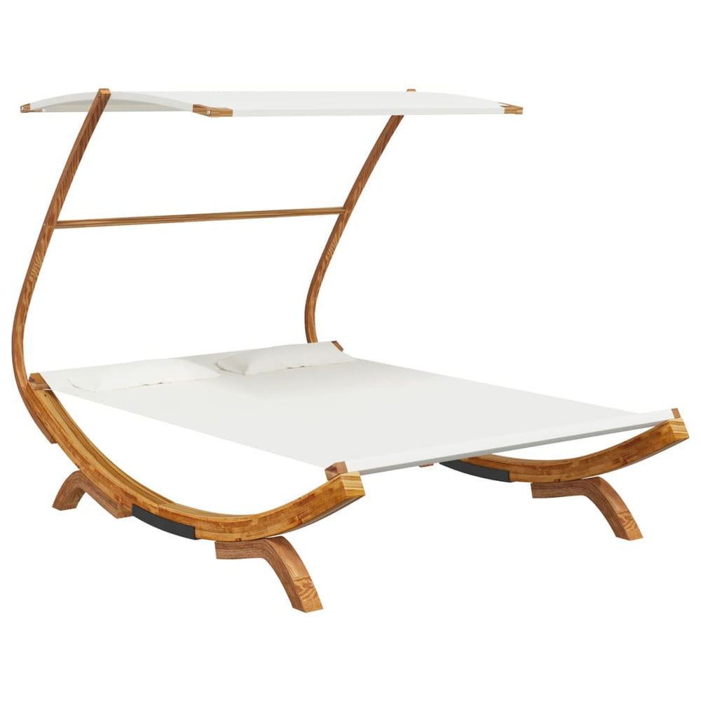 vidaXL Sun Lounger with Canopy 165x203x138 cm Solid Bentwood Cream