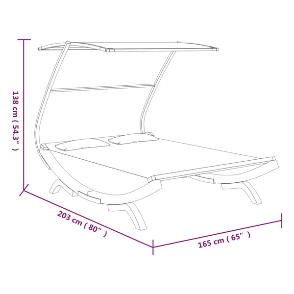vidaXL Sun Lounger with Roof 165x203x138 cm Solid Bent Wood Anthracite