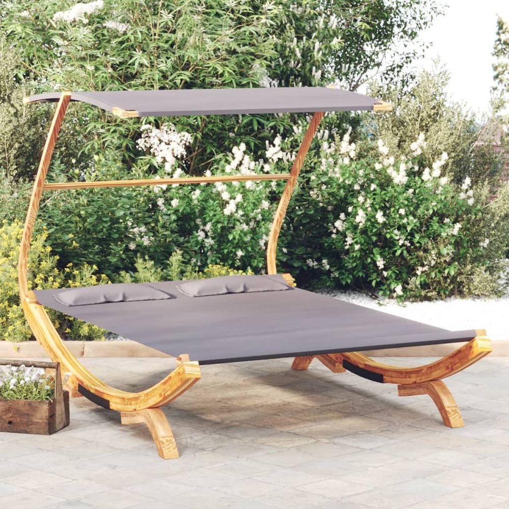 vidaXL Sun Lounger with Roof 165x203x138 cm Solid Bent Wood Anthracite