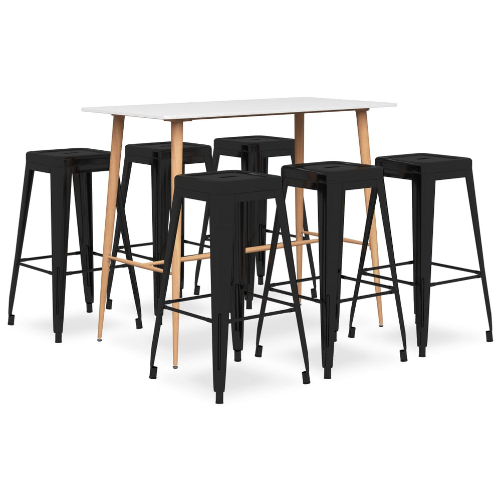 vidaXL 7-Piece Bar Set White and Black