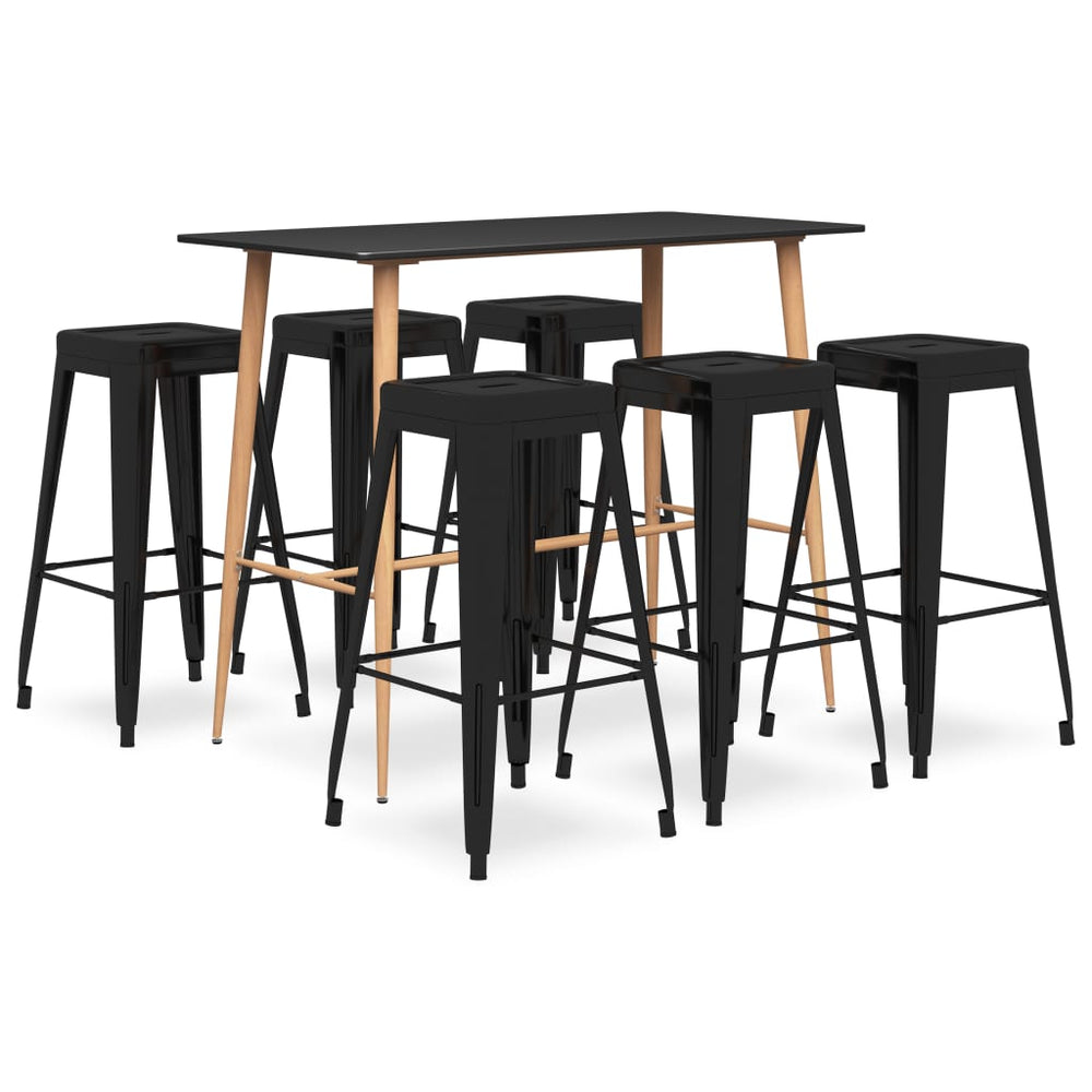 vidaXL 7-Piece Bar Set Black