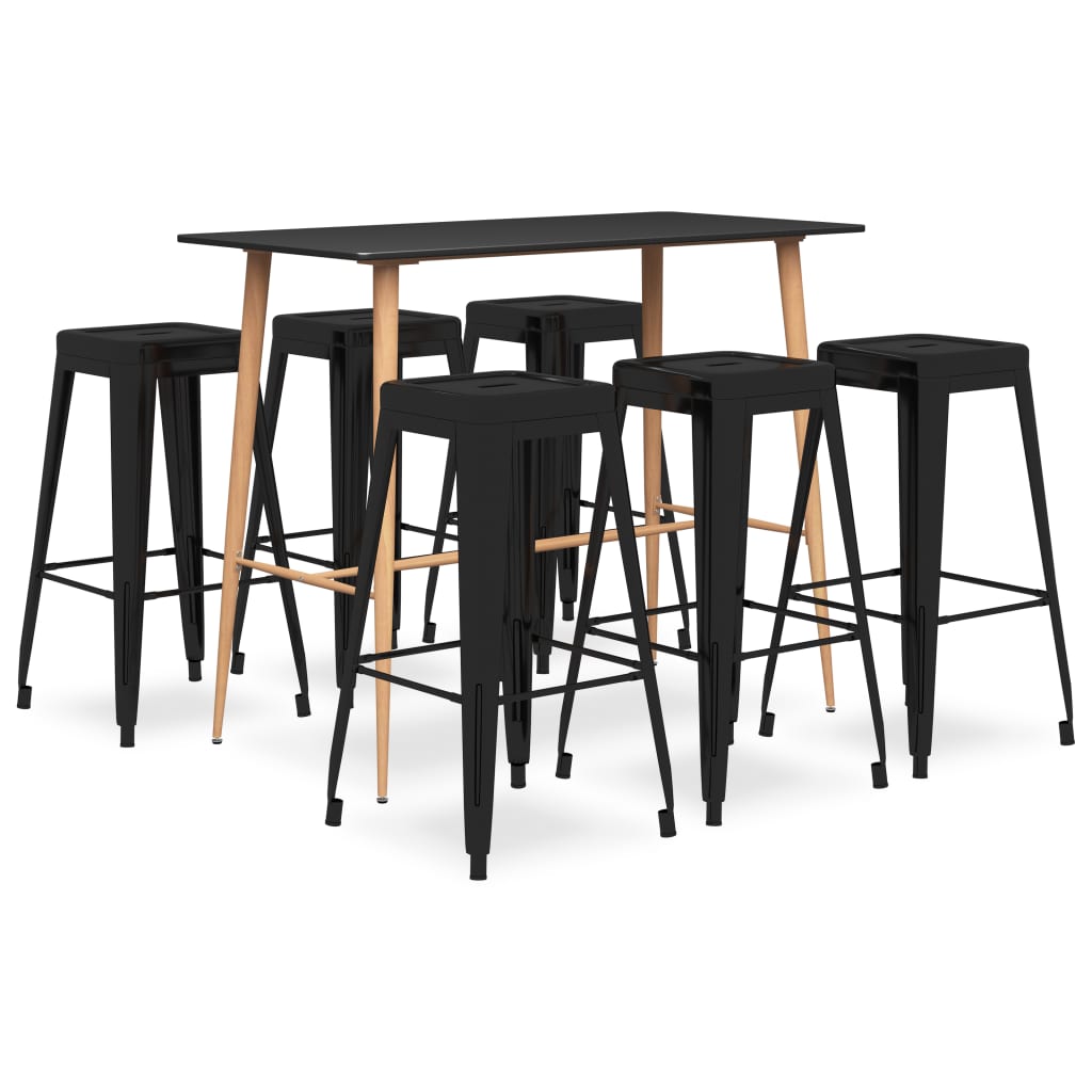 vidaXL 7-Piece Bar Set Black
