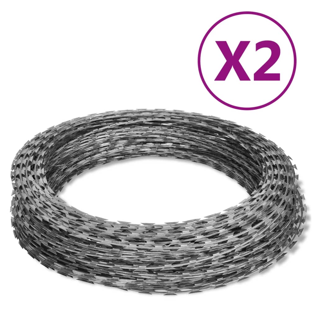 vidaXL Barbed Wire 2 pcs. Concertina Wire Galvanized Steel 60 m