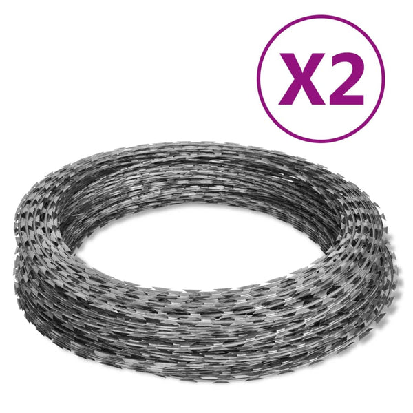 vidaXL Barbed Wire 2 pcs. Concertina Wire Galvanized Steel 60 m