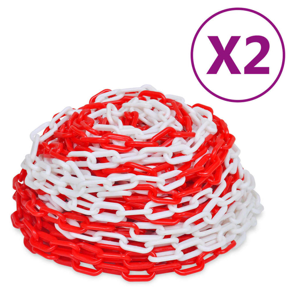 vidaXL Barrier Chains 2 pcs. Red and White Plastic 30 m