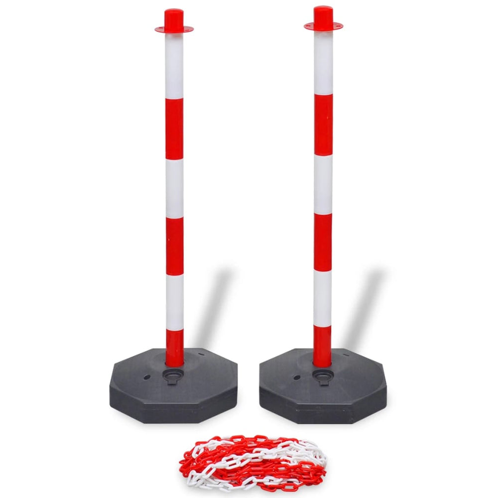 vidaXL Set of 4 Barrier Posts and 2 Plastic Chains of 10 m Each