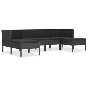 vidaXL 6-Piece Garden Lounge Set with Cushions Poly Rattan Black
