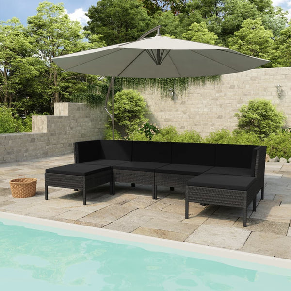 vidaXL 6-Piece Garden Lounge Set with Cushions Poly Rattan Black