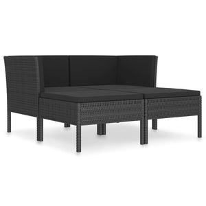 vidaXL 4-piece Garden Lounge Set with Cushions Poly Rattan Black