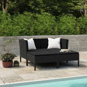 vidaXL 4-piece Garden Lounge Set with Cushions Poly Rattan Black