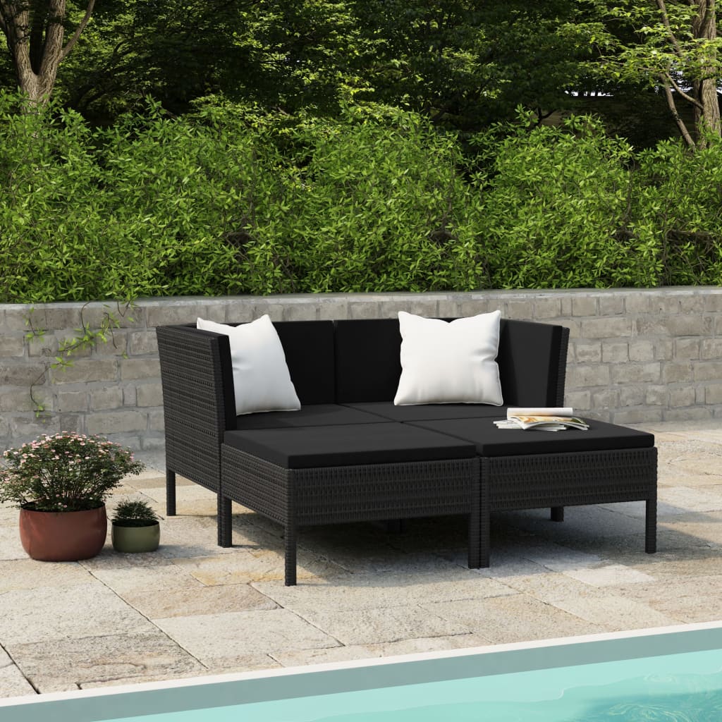 vidaXL 4-piece Garden Lounge Set with Cushions Poly Rattan Black