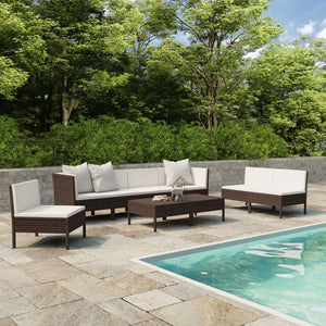 vidaXL 9-piece Garden Lounge Set with Cushions Poly Rattan Brown