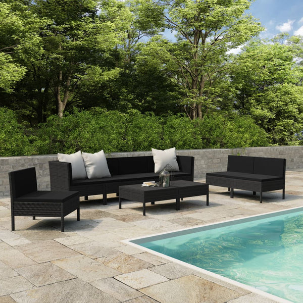 vidaXL 9-piece Garden Lounge Set with Cushions Poly Rattan Black