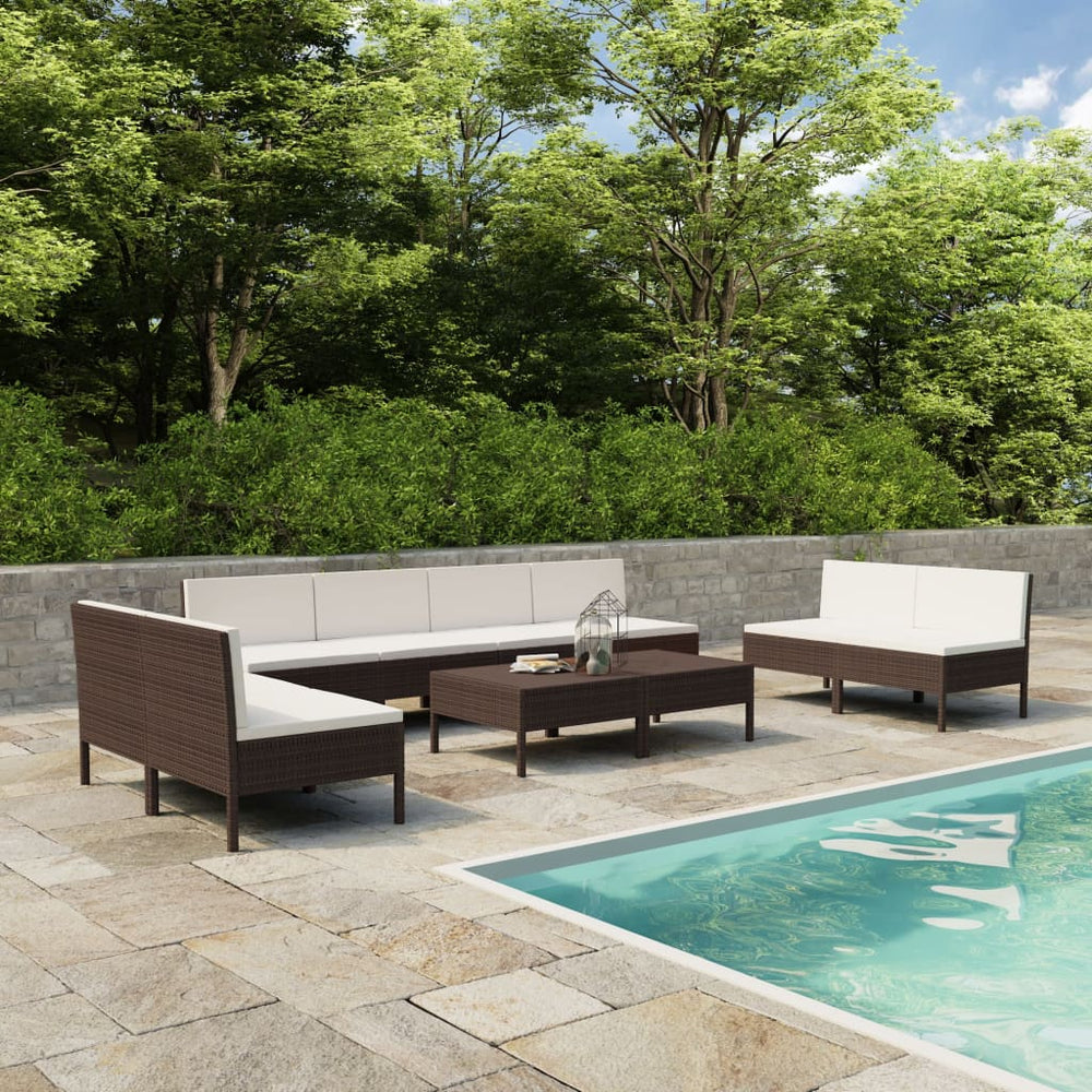 vidaXL 10-Piece Garden Lounge Set with Cushions Poly Rattan Brown