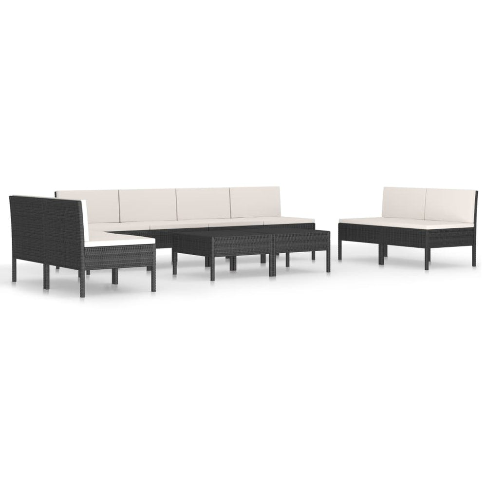 vidaXL 10-piece Garden Lounge Set with Cushions Poly Rattan Black