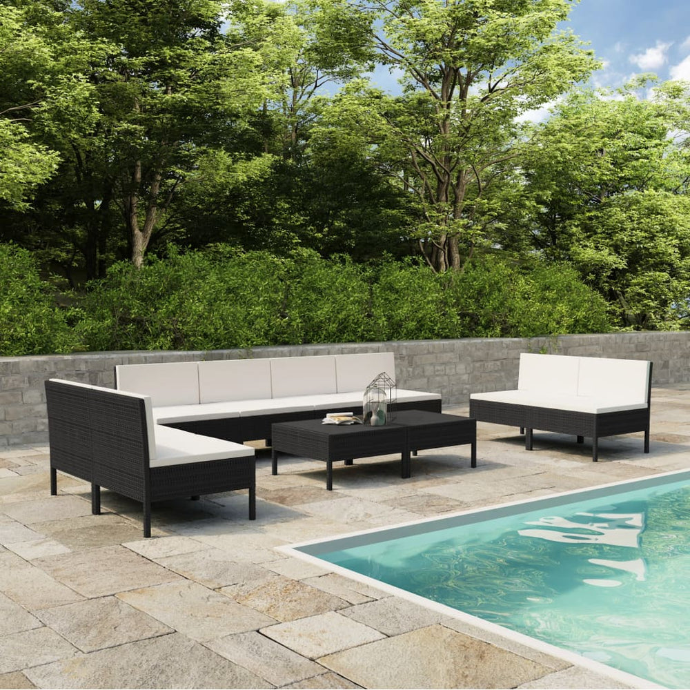vidaXL 10-piece Garden Lounge Set with Cushions Poly Rattan Black