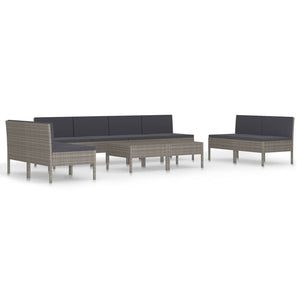vidaXL 10-pc. Garden Lounge Set with Cushions Poly Rattan Grey