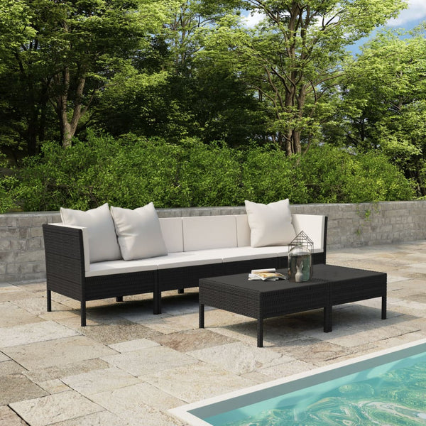 vidaXL 6-Piece Garden Lounge Set with Cushions Poly Rattan Black