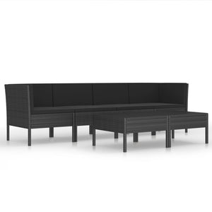 vidaXL 6-Piece Garden Lounge Set with Cushions Poly Rattan Black