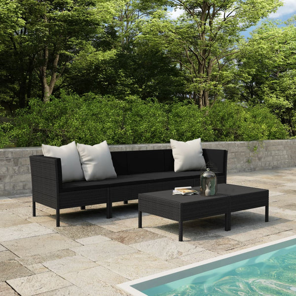 vidaXL 6-Piece Garden Lounge Set with Cushions Poly Rattan Black