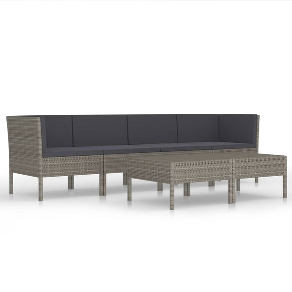 vidaXL 6-Piece Garden Lounge Set with Cushions Poly Rattan Grey