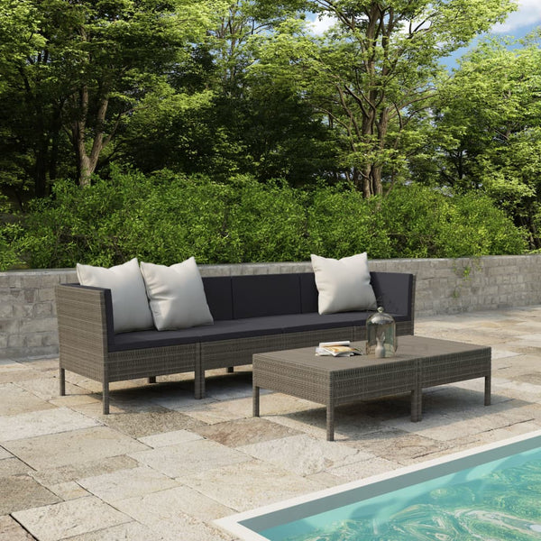 vidaXL 6-Piece Garden Lounge Set with Cushions Poly Rattan Grey