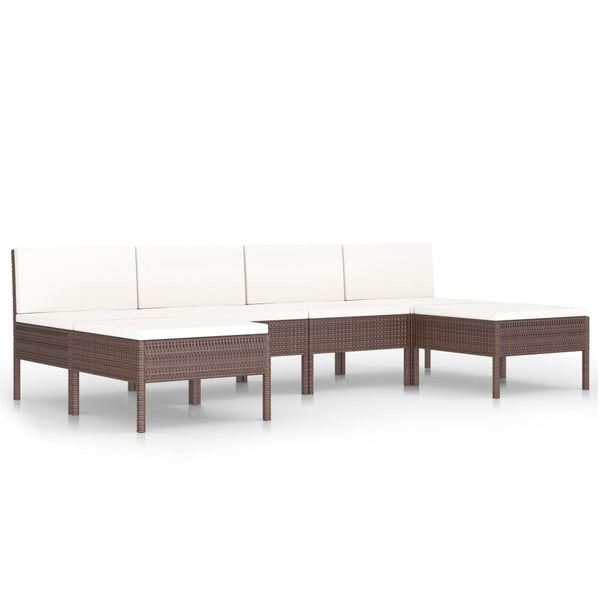 vidaXL 6-Piece Garden Lounge Set with Cushions Poly Rattan Brown