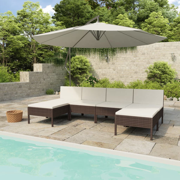 vidaXL 6-Piece Garden Lounge Set with Cushions Poly Rattan Brown